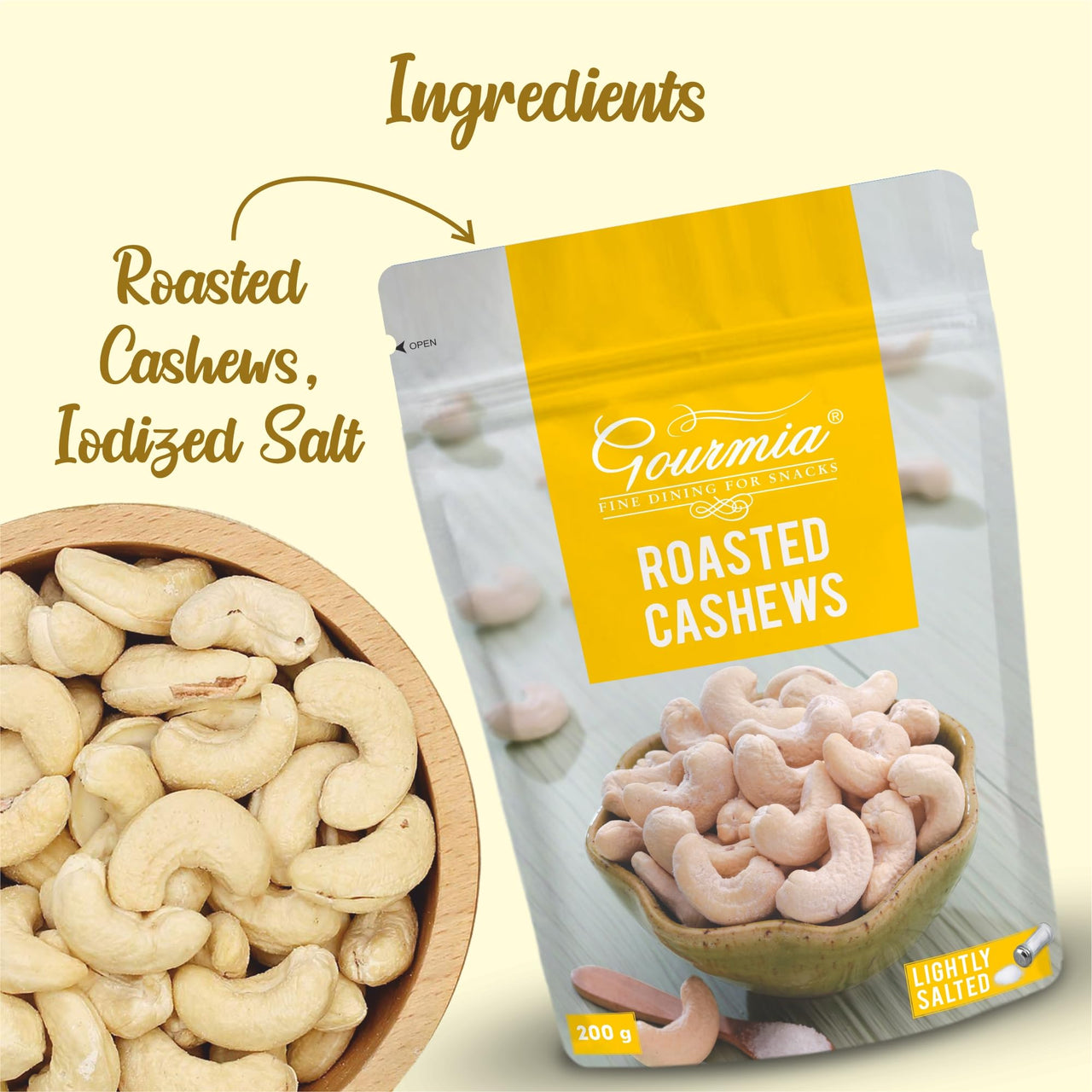 Gourmia Roasted Cashews Lightly Salted 200g