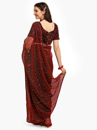 Amrutam Fab Women's  Embellished Net Pink Saree with unstitched Sequences velvet Blouse Piece