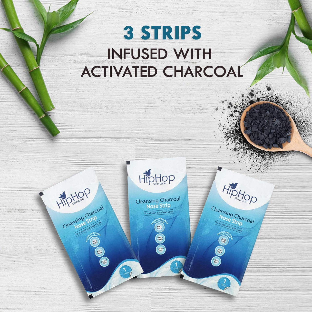 Hip Hop Skincare Charcoal Nose Strips for Men - Blackhead Remover (3 Strips), blue