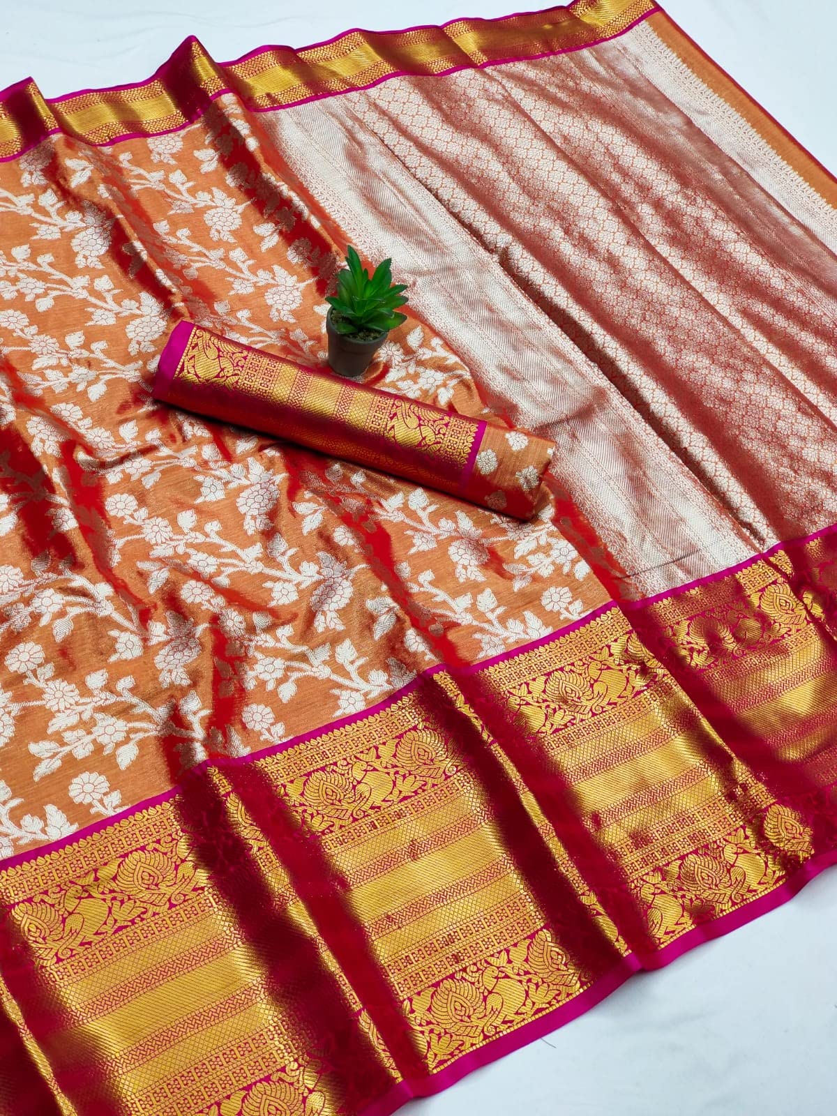 Pandadi Saree Women's  Arasi Soft Tissue Banarasi Silk Dharmavaram Pattu Saree With Unstiched Blouse Piece