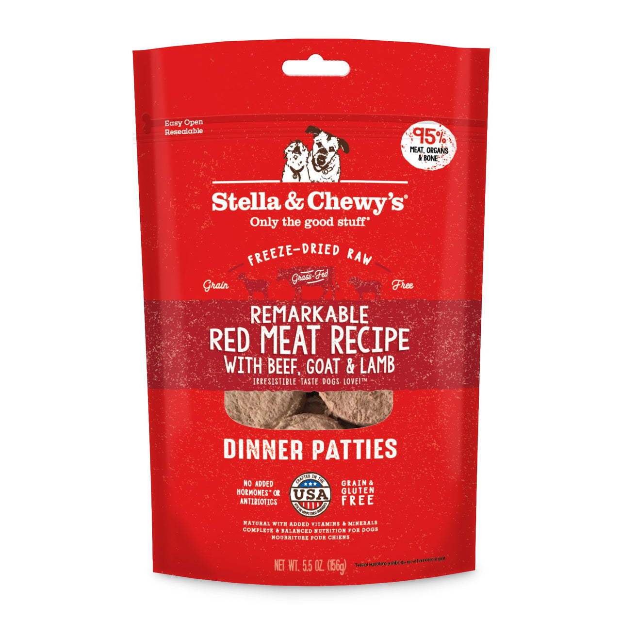 Stella & Chewy's  Freeze Dried Raw Dinner Patties – Grain Free Dog Food, Protein Rich Remarkable Red Meat Recipe – 5.5 oz Bag Red Meat Blend 5.5 Ounce (Pack of 1)