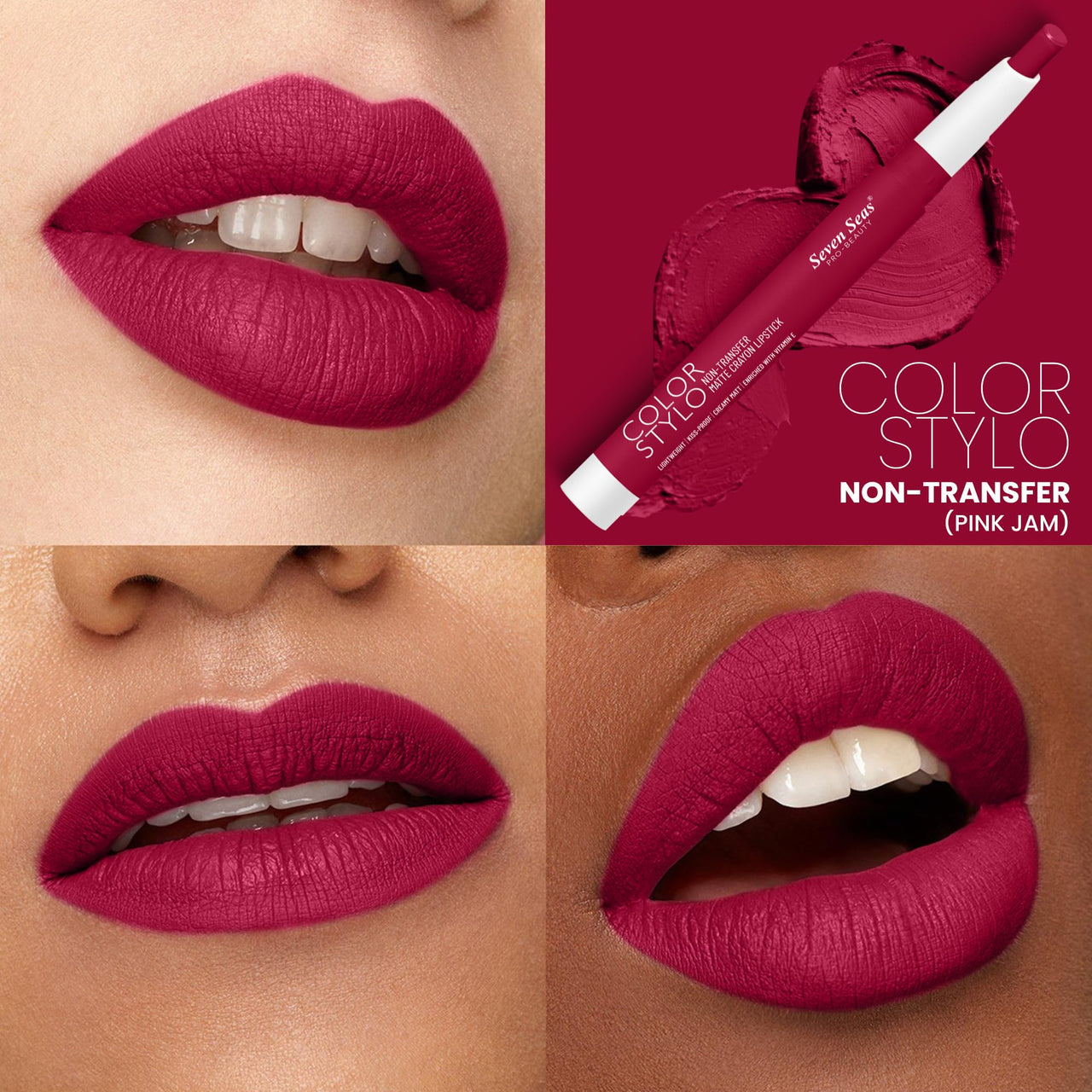 Seven Seas Color Stylo Non Transfer Matte Crayon Lipstick Matte Finish | Waterproof |Long Lasting |Lasts Up to 24 hours (Pink Jam)