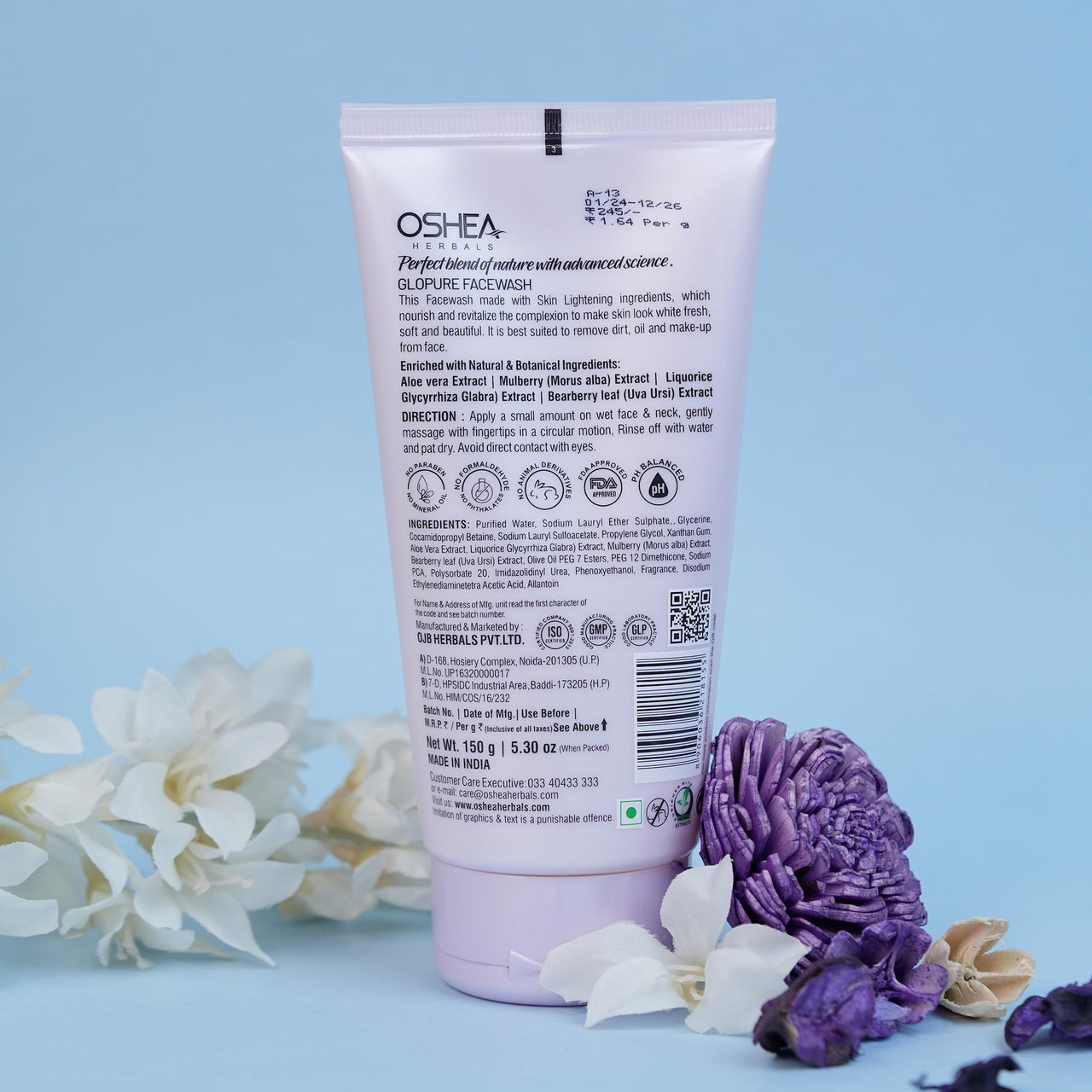 Oshea Herbals Glopure Brigtening Gel Facewash For All Skin Types | Brightens & Deep Cleaning with Mulberry & Liqurice Extracts - 150gm