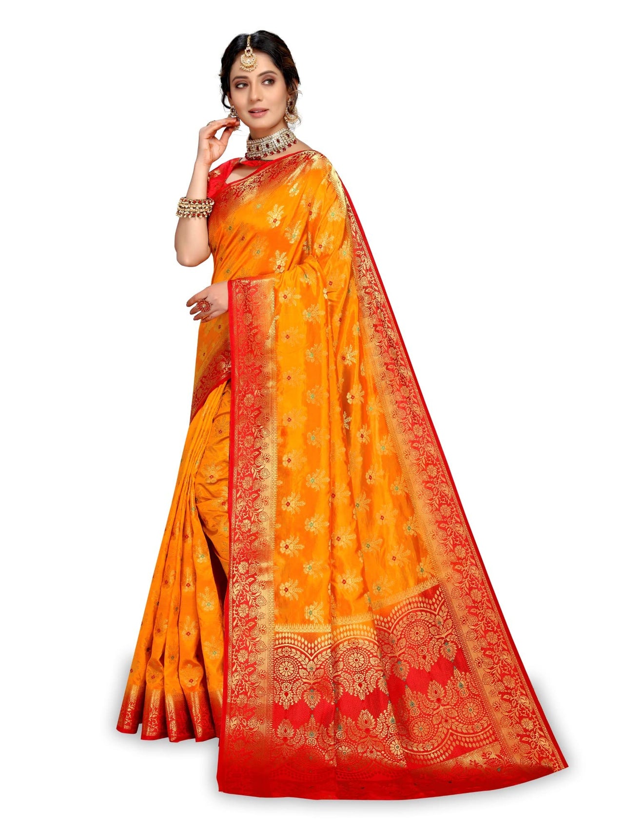 C J Enterprise Women's  Pure Kanchipuram Silk Sarees For Wedding With Un-Stitched Blouse Piece (D11 paithani)