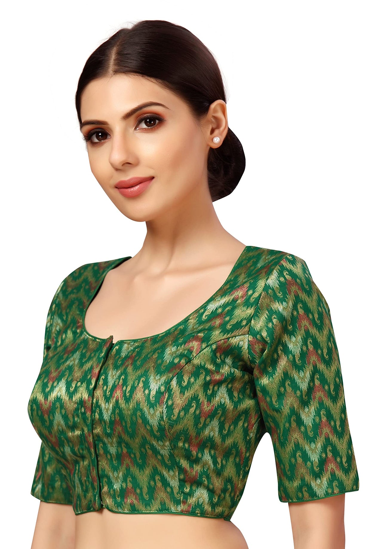 X3 Women's  Viscose Elbow Length Sleeves Soft Brocade Padded Saree Blouse