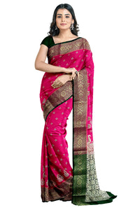 Shravanya Women's  Banarasi Silk Saree with Designer Embroidery and Stone Work with Jacquard Pallu, Border and Plain Unstitched Blouse Piece