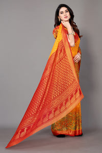 Winza Designer Women's  Chiffon Brasso Floral Printed Saree with Blouse Piece