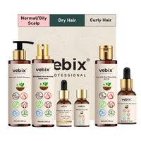 VebixProfessional Customized Regimen -Full Kit -Lotus AntiHairfall Shampoo & Neem Oil + Rose Face Toner + Hair Glow Serum + Hair Booster Serum & Kumkuma Brightening Face Oil -12.51 Fl.oz (Dry Hair)