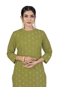 Fashion Dream Women Viscose Rayon Sequence Embroidered Straight Kurti
