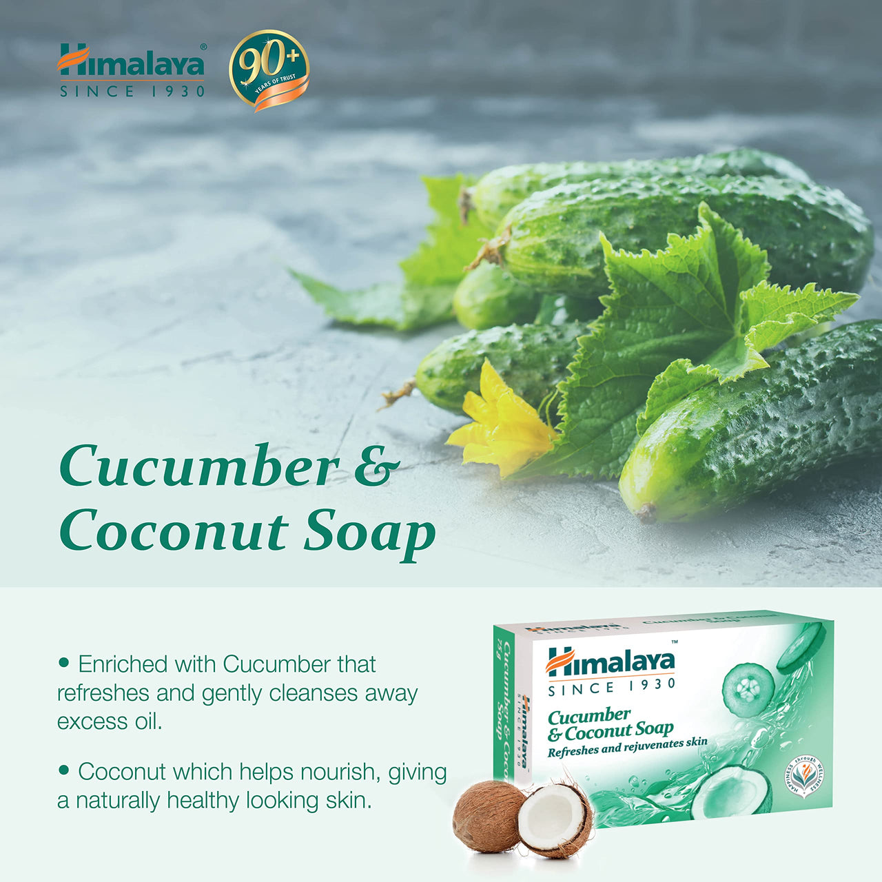 Himalaya Herbals Refreshing Cucumber Soap & Coconut Soap, 75gm