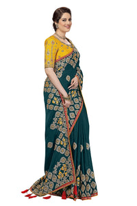 Nivah Fashion Women's  Satin Embroidery Saree with Heavy Work Blouse Piece