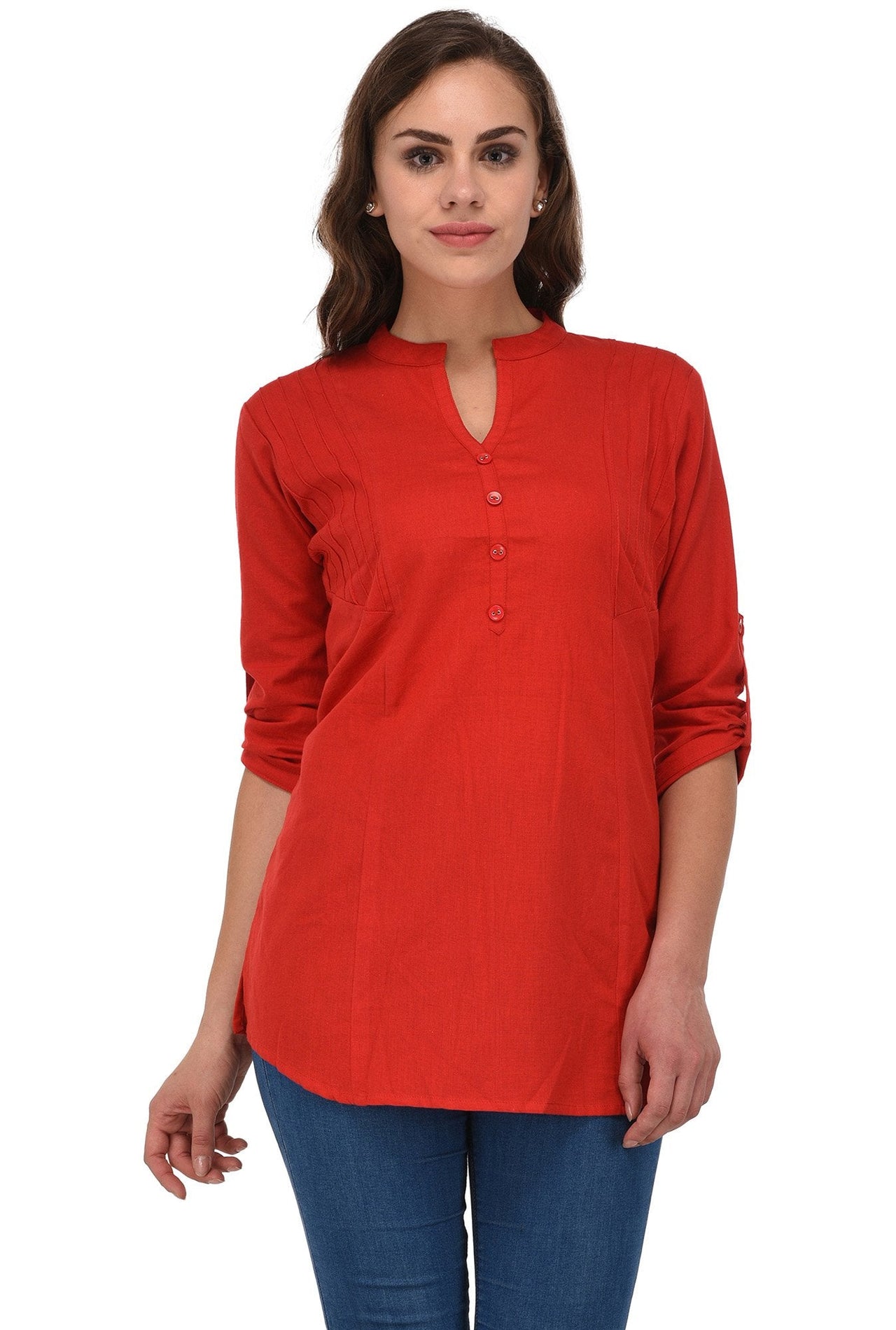 Pistaa's  Women's  Best Cotton Comfort Black Short Kurti with Fold up Sleeves