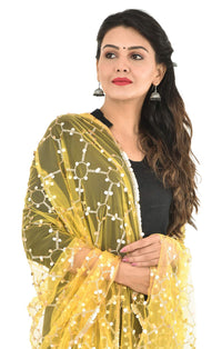 YOUTHQUAKE Heavy Embellished Plastic Mirror Net Dupatta for Womens & Girls