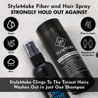 STYLEMAKE Hair Loss Concealer With Spray - Thickening Fibers for Thin & Fine Hair - Men & Women Combo Pack (Black) - 28 Grams
