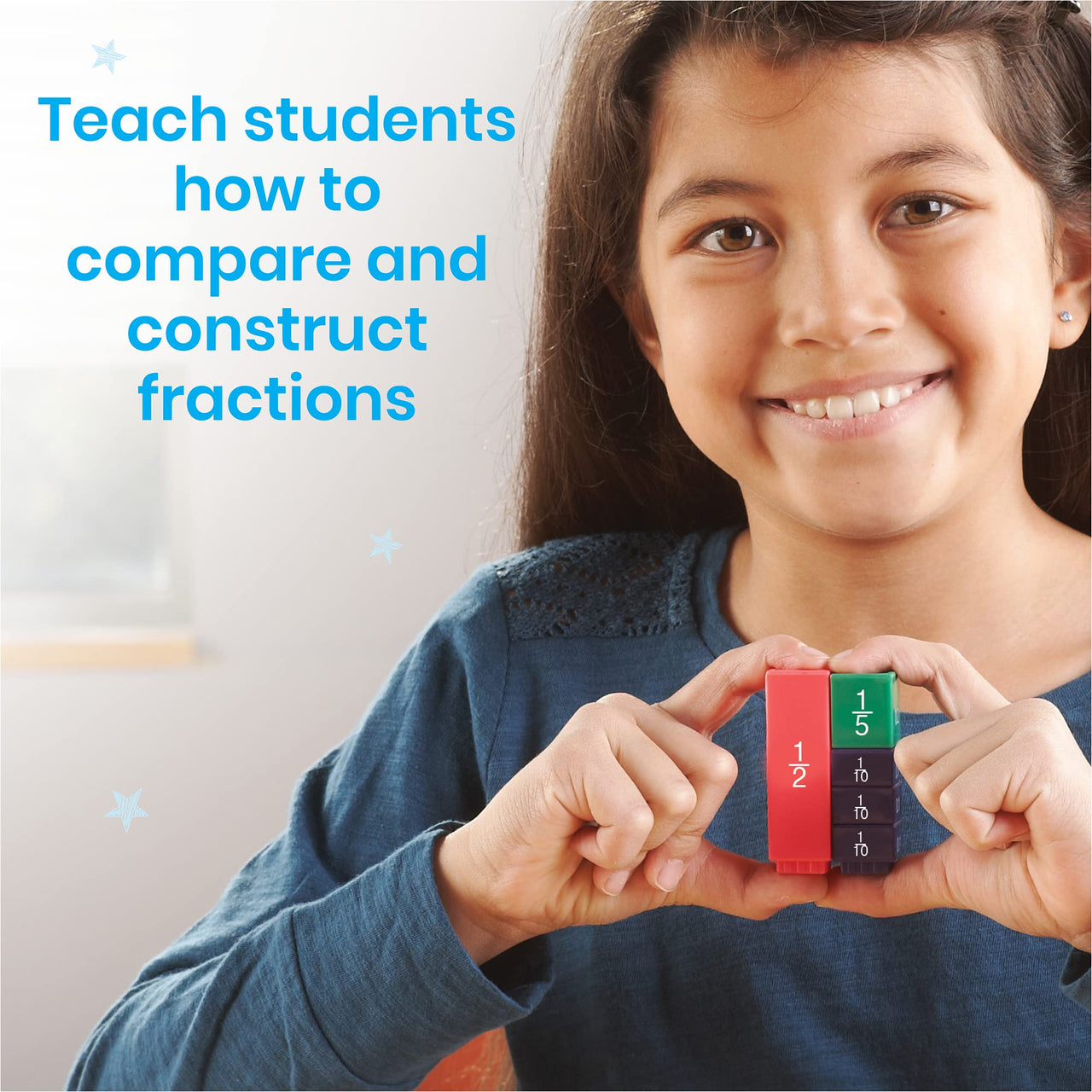 hand2mind Plastic Rainbow Fraction Tower Cubes Montessori Math Materials for Kids to Learn Fraction Equivalence Math Manipulatives 4th Grade Fraction Cube, Homeschool Supplies (Set of 51)