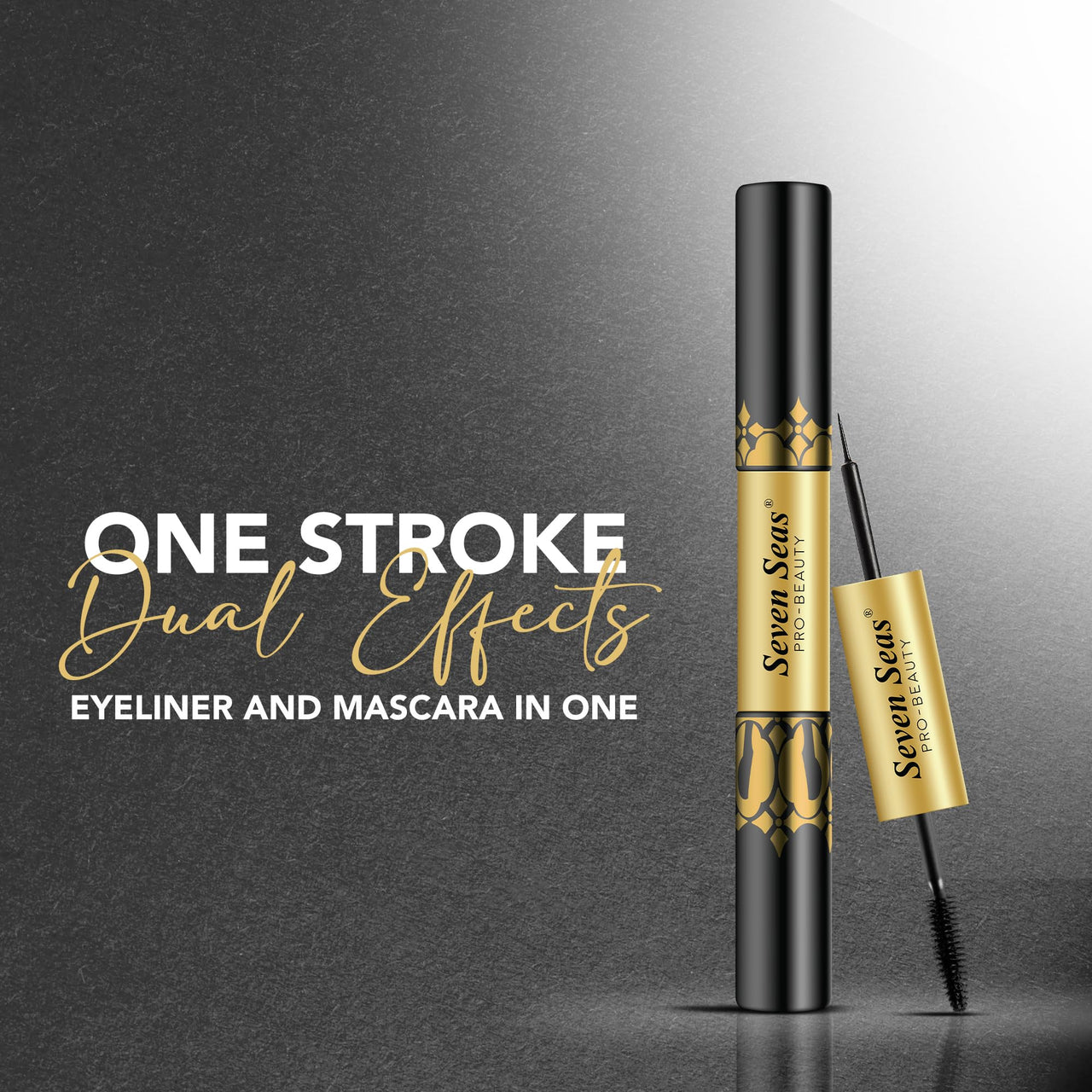 Seven Seas Eyeliner & Mascara 2 in 1 | Lightweight, Denser & Longer Lashes | Intense Black Finish | Adds Volume | Easy Wash | No Clumping | Cruelty Free