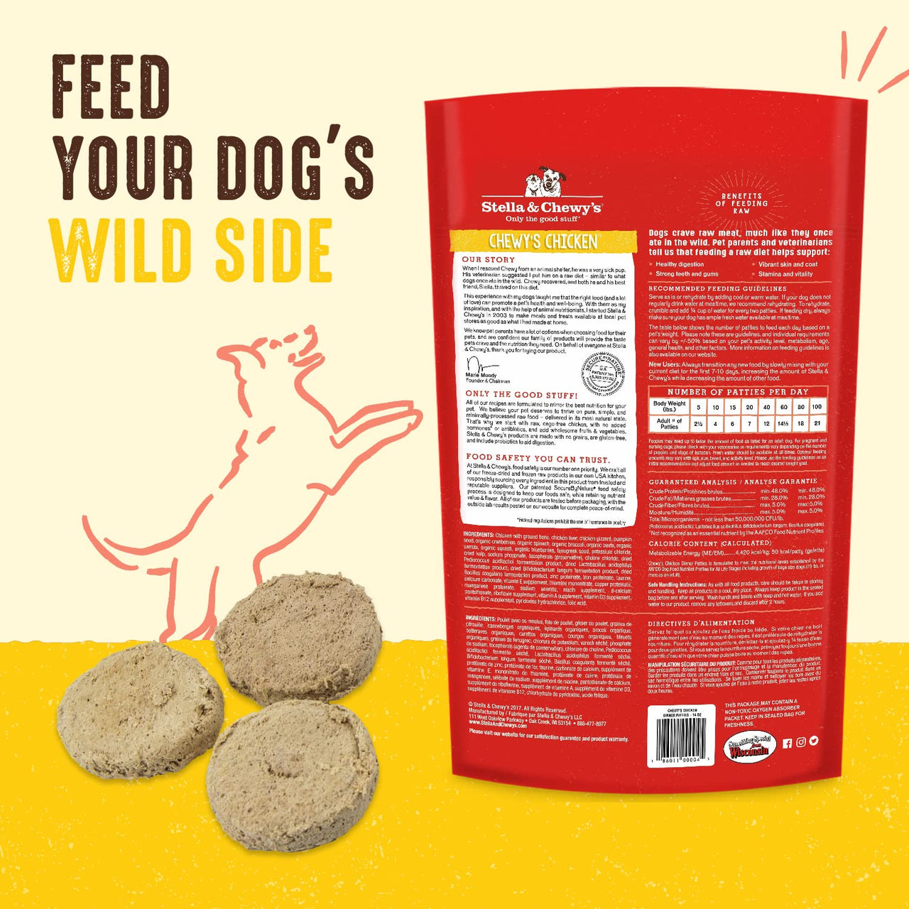 Stella & Chewy's  Freeze Dried Raw Dinner Patties  Grain Free Dog Food, Protein Rich Chewys Chicken Recipe  25 oz Bag