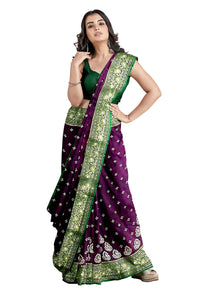 Shravanya Women's  Banarasi Silk Saree with Designer Embroidery and Stone Work with Jacquard Pallu, Border and Plain Unstitched Blouse Piece