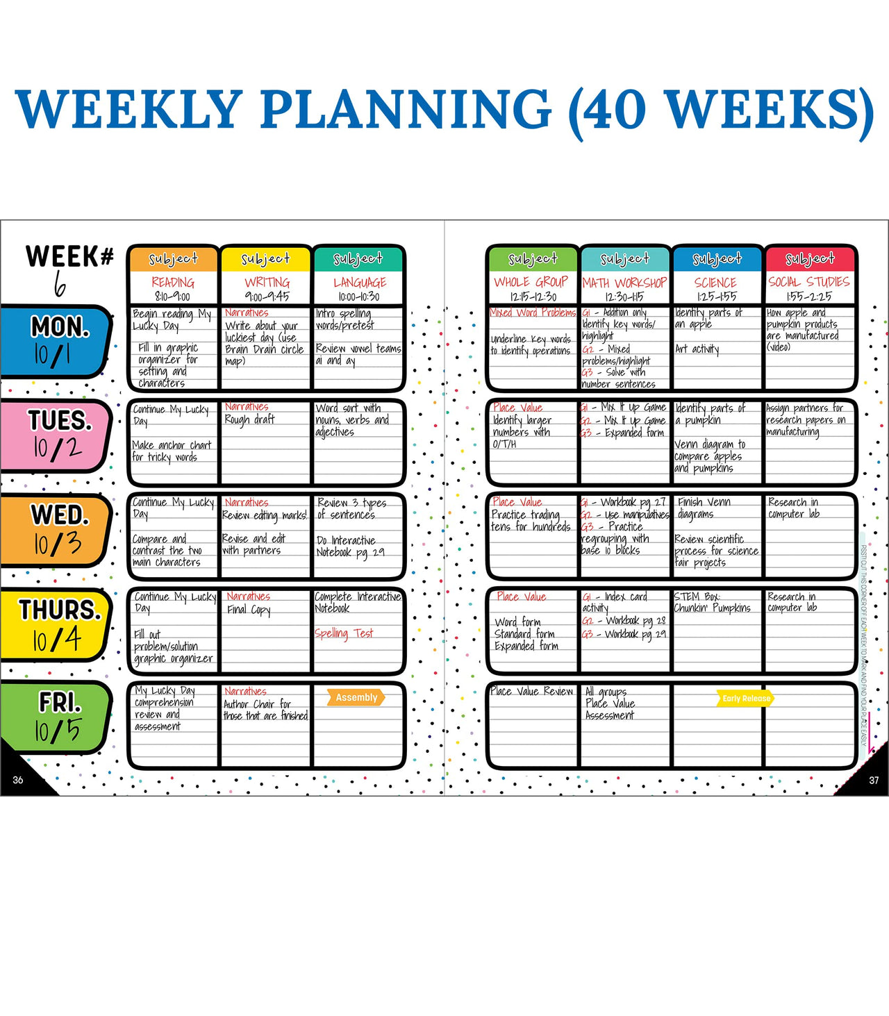 Carson Dellosa Happy Place Teacher Lesson Planner With Stickers, 8" x 11" Undated for Classroom Organization and Boho Rainbow Décor