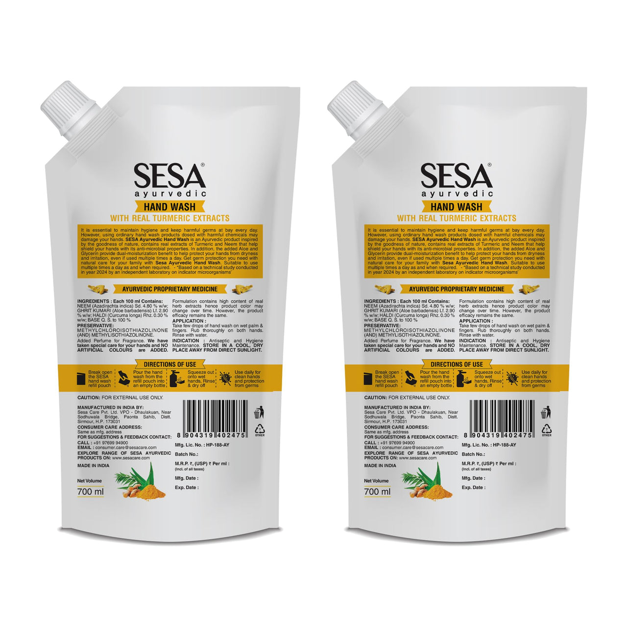 Sesa Ayurvedic Nature Fresh Hand Wash with Turmeric, Neem & Aloe Vera Handwash,1400ml