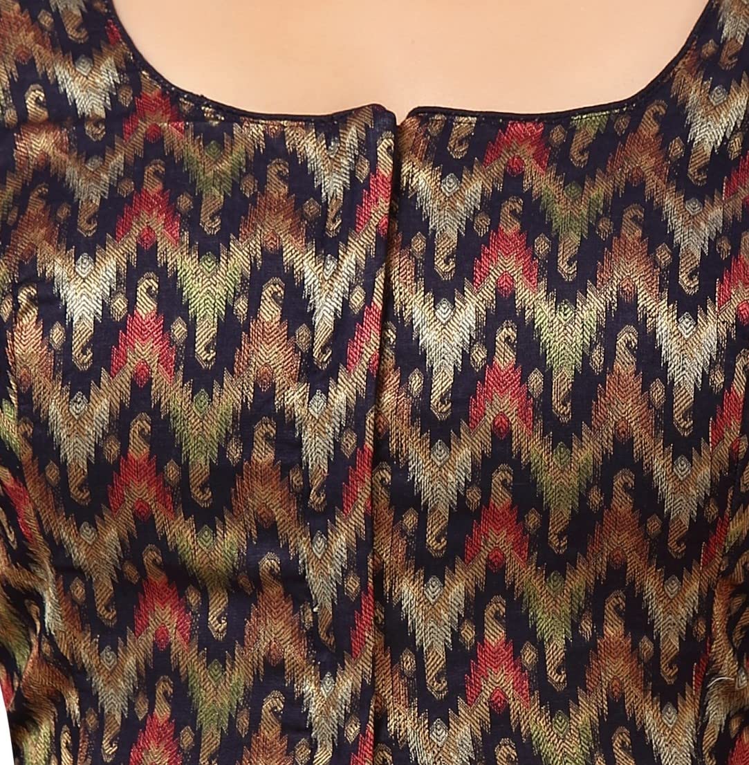 X3 Women's  Viscose Elbow Length Sleeves Soft Brocade Padded Saree Blouse