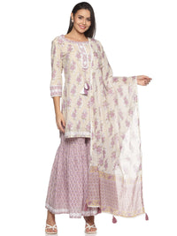 RAJMANDIRFABRICS Women's  Cotton Printed Straight Kurta Sharara With Dupatta Set