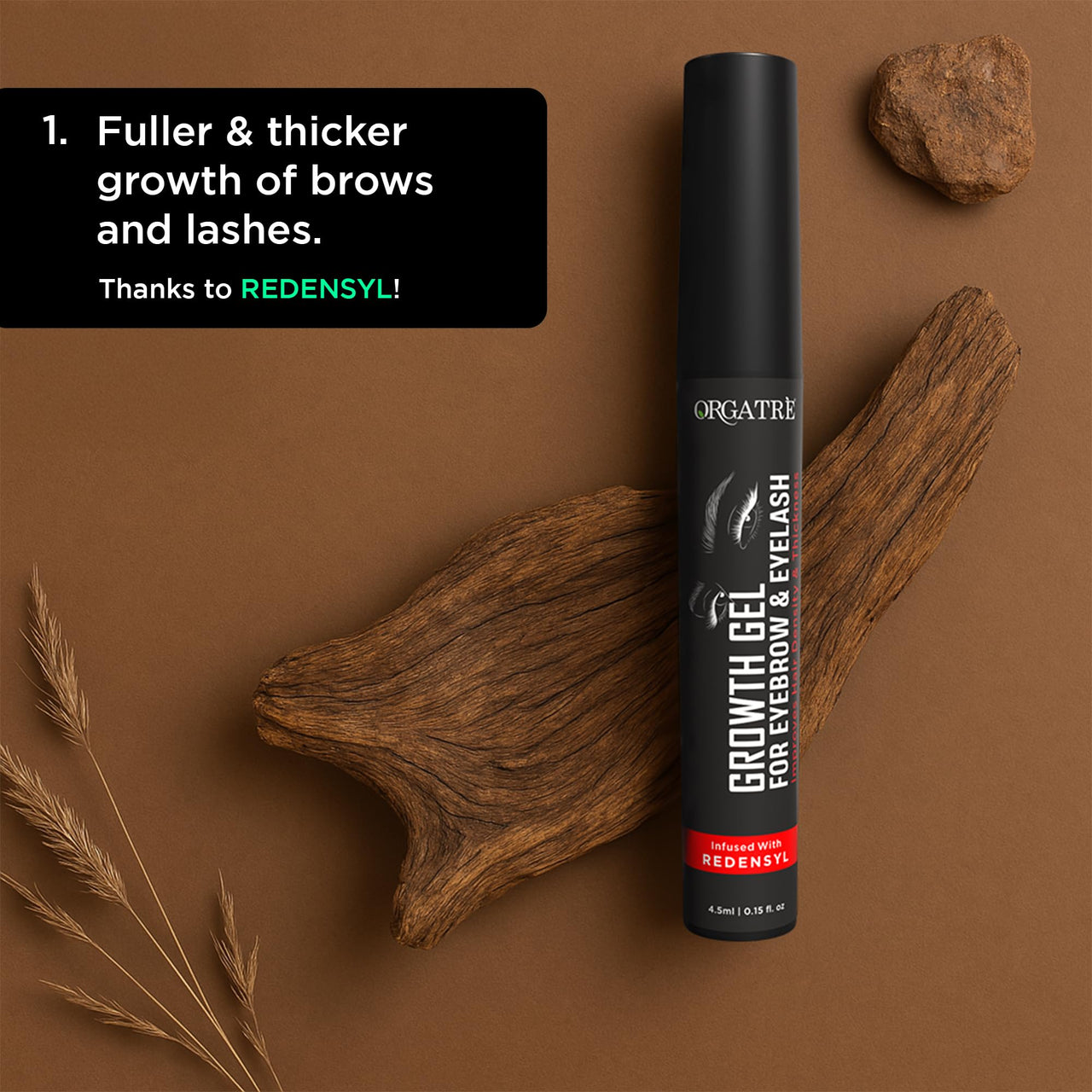 Orgatre Eyebrow & Eyelash Growth Gel 4.5ml | Dual-Use Enhancer for Women | Redensyl, Procapil, Capilia Longa | Fuller Look | Nourishing Lash & Brow Serum | Hair Fall Control