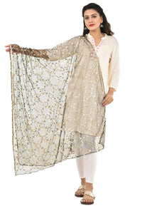 YOUTHQUAKE Heavy Embellished Plastic Mirror Net Dupatta for Womens & Girls