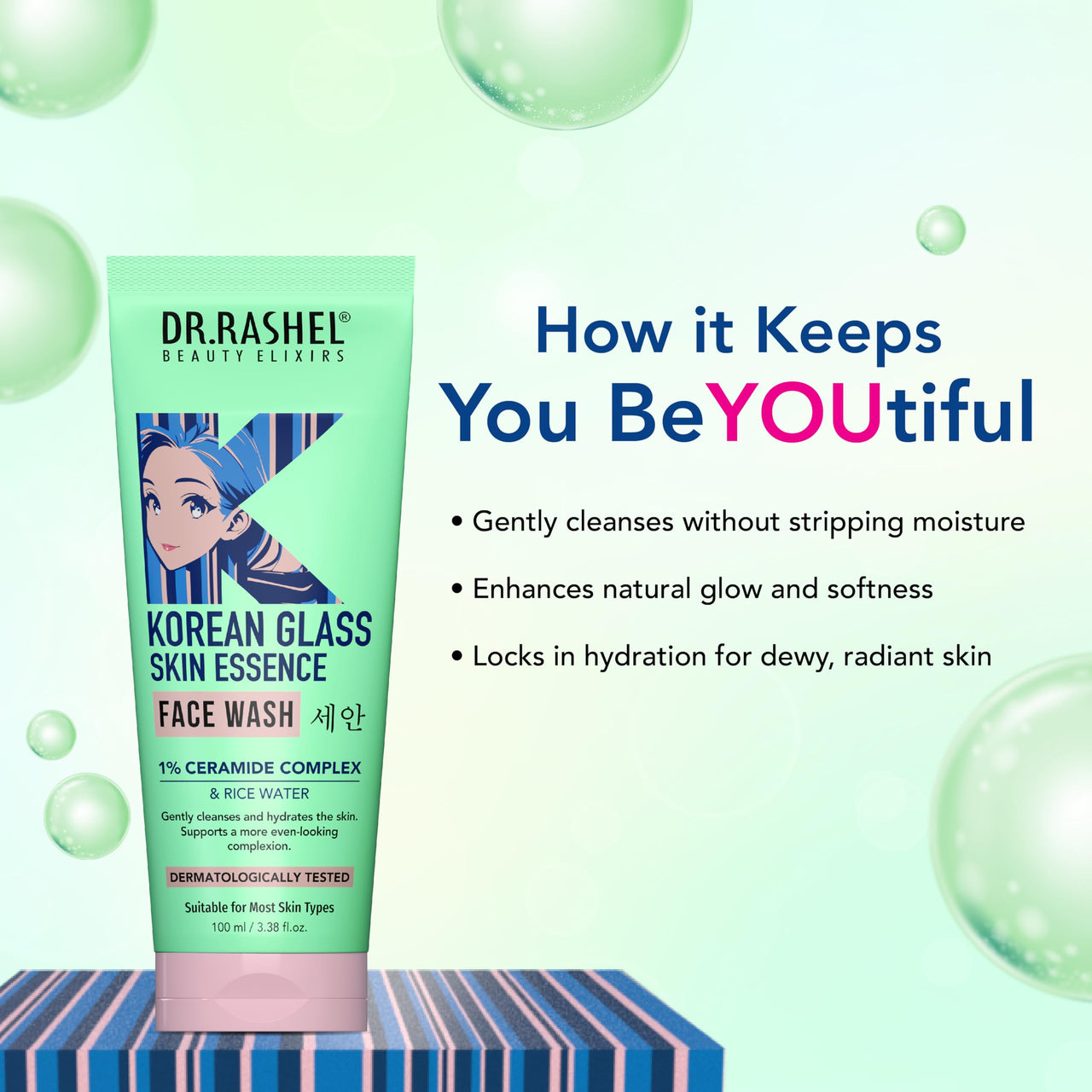 Dr.Rashel, Korean glass skin essence facewash||Rice Water and 1% Ceramide Complex - 100ml