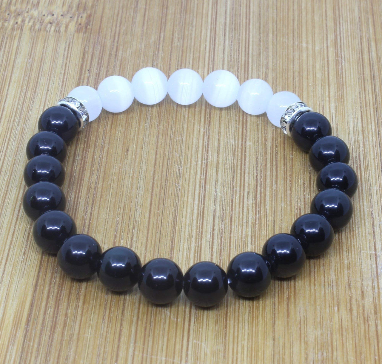 Natural Black Obsidian Crystal Bracelet - Chakra Healing Selenite Agate for Energy Balancing