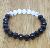 Natural Black Obsidian Crystal Bracelet - Chakra Healing Selenite Agate for Energy Balancing