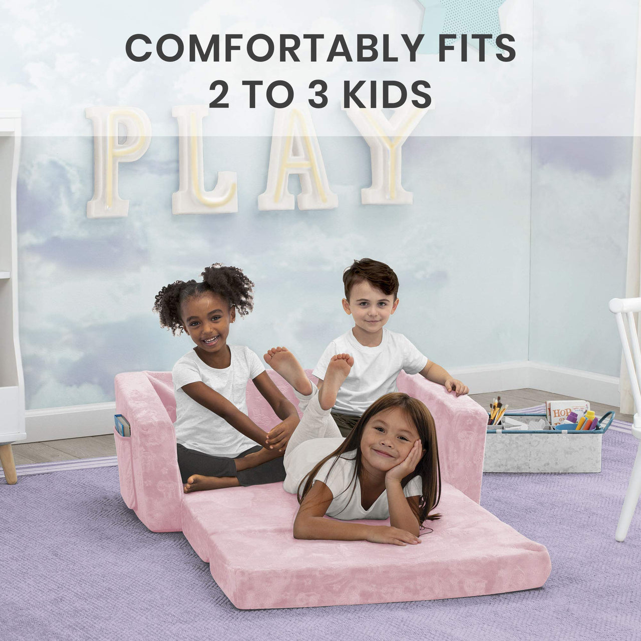 Serta Perfect Sleeper Extra Wide Convertible Sofa to Lounger - Comfy 2-in-1 Flip Open Couch/Sleeper for Kids, Pink
