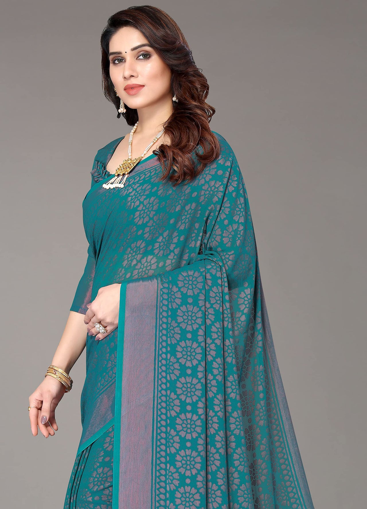 Winza Designer Women's  Chiffon Brasso Printed Saree with Blouse Piece (WDP Brasso Malini W)