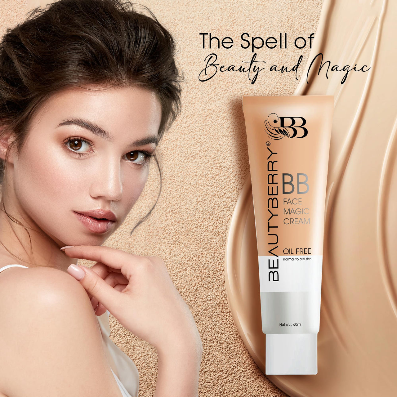 Beauty Berry BB Face Magic Cream Foundation – 60ml | Long Lasting, Matte Finish, Easily Blendable with Natural Coverage | Oil Free & Lightweight BB Cream for Women (Golden Beige)