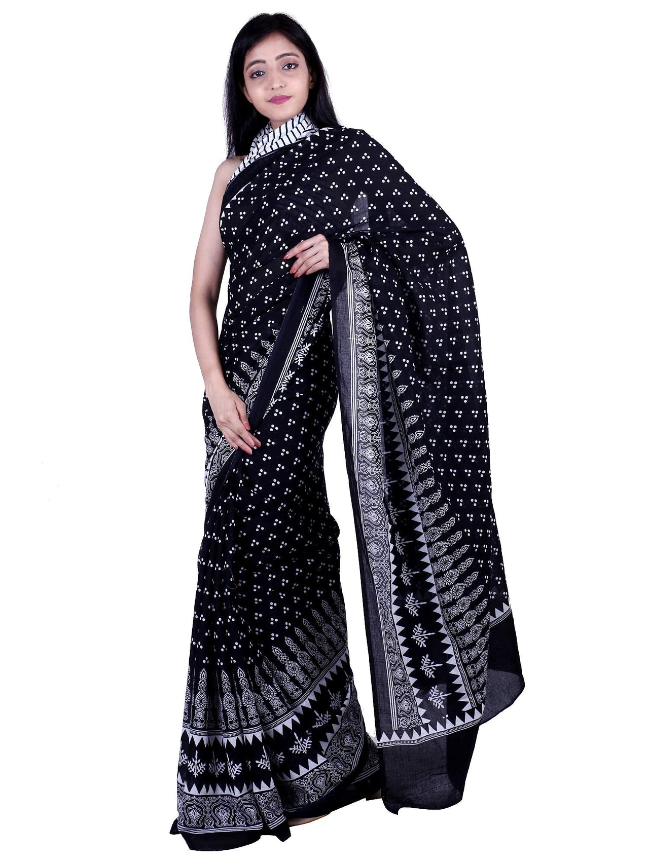 Kwatchi women & girls 100% pure cotton mulmul,Sanganeri Block Print, Traditional Ethnic Un stiched Blouse Piece (Black) Black