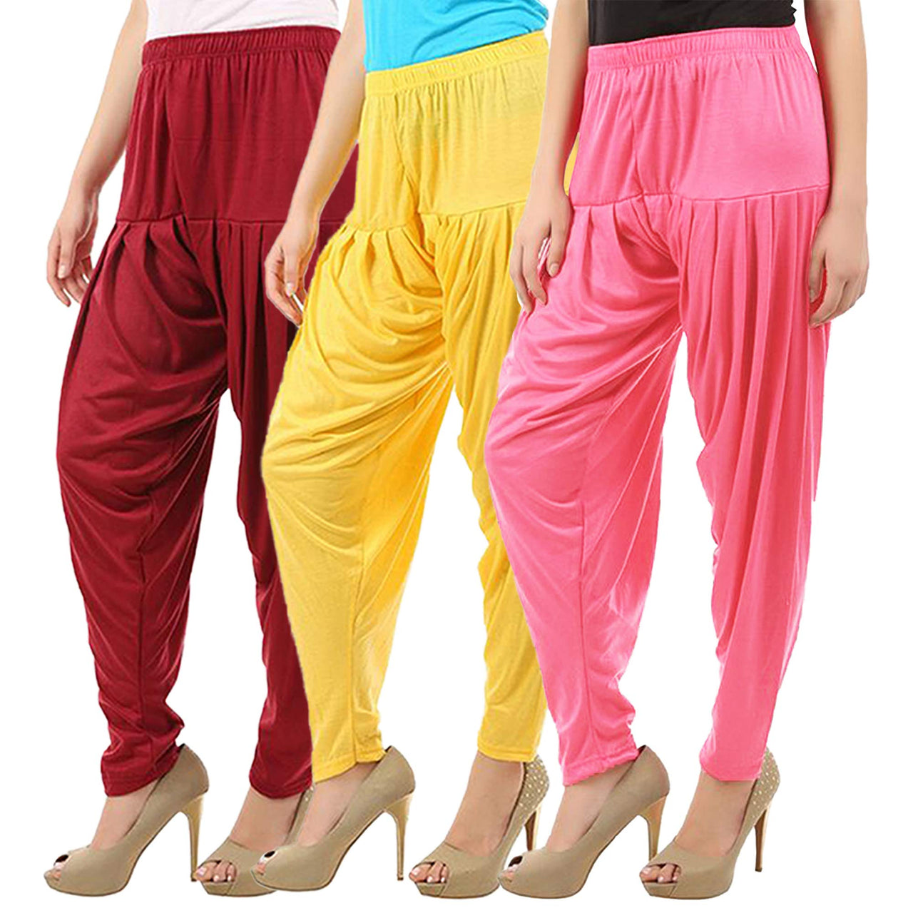 Buy That Trendz Combo Offer (Pack of 3) Cotton Viscose Lycra Dhoti Patiyala Salwar Harem Bottoms Pants for Womens