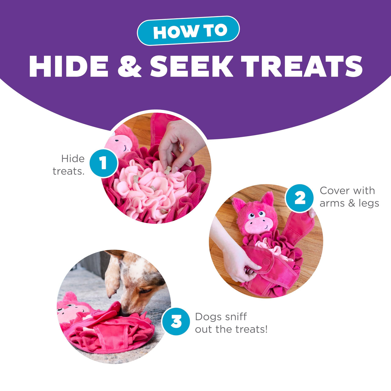 Outward Hound Nina Ottosson Snuffle Palz Interactive Plush Dog Puzzle and Snuffle Mat for Dogs, Non-Slip Snuffle Mat, Dog Enrichment Toys, Plush, Pig, Pink, Large