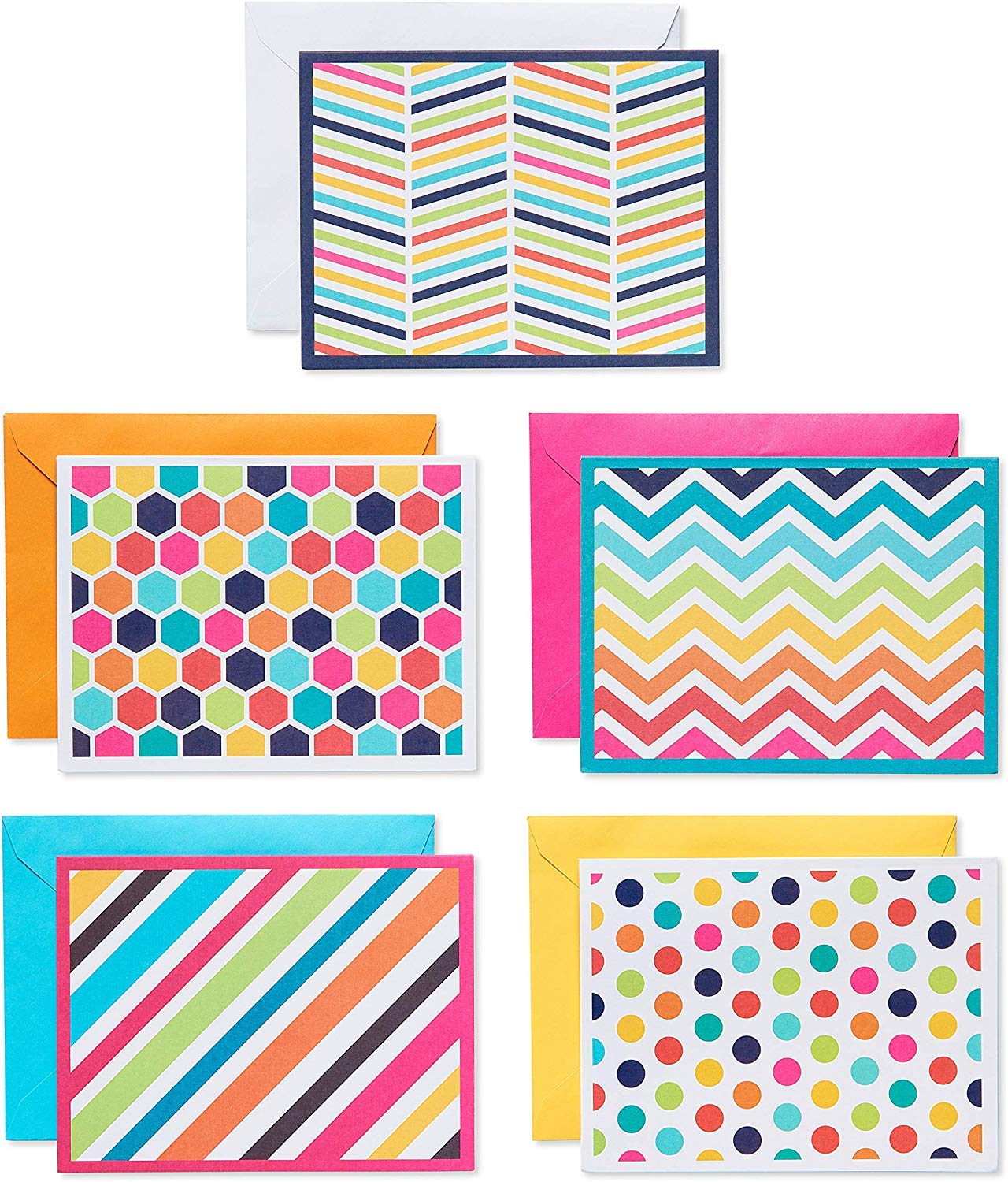 American Greetings Blank Cards Assortment with Envelopes, Bright Patterns (30-Count) blue, orange, yellow, fuschia