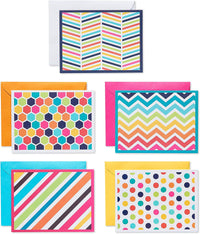American Greetings Blank Cards Assortment with Envelopes, Bright Patterns (30-Count) blue, orange, yellow, fuschia