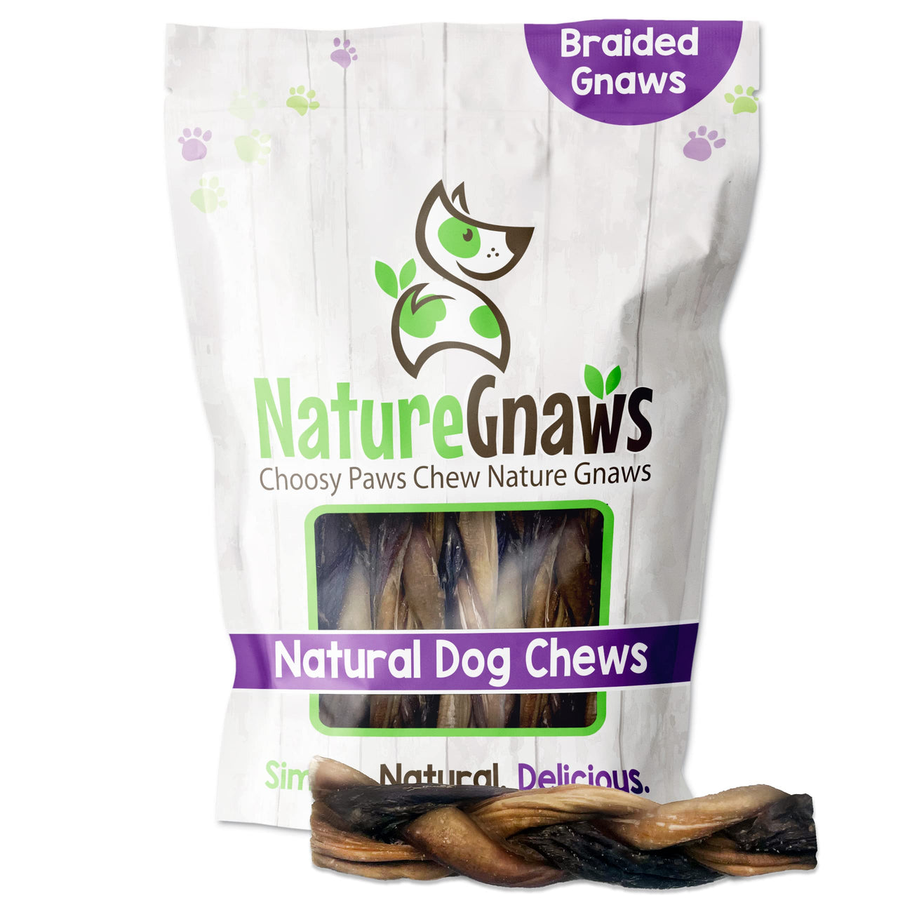 Nature Gnaws Braided Gnaws for Dogs - Premium Natural Beef Dog Chew Treats - Combo of Bully Sticks, Gullet Jerky and Tripe Twists - Rawhide Free 12 Count (Pack of 1)