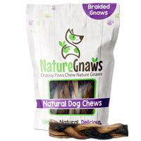 Nature Gnaws Braided Gnaws for Dogs - Premium Natural Beef Dog Chew Treats - Combo of Bully Sticks, Gullet Jerky and Tripe Twists - Rawhide Free 12 Count (Pack of 1)