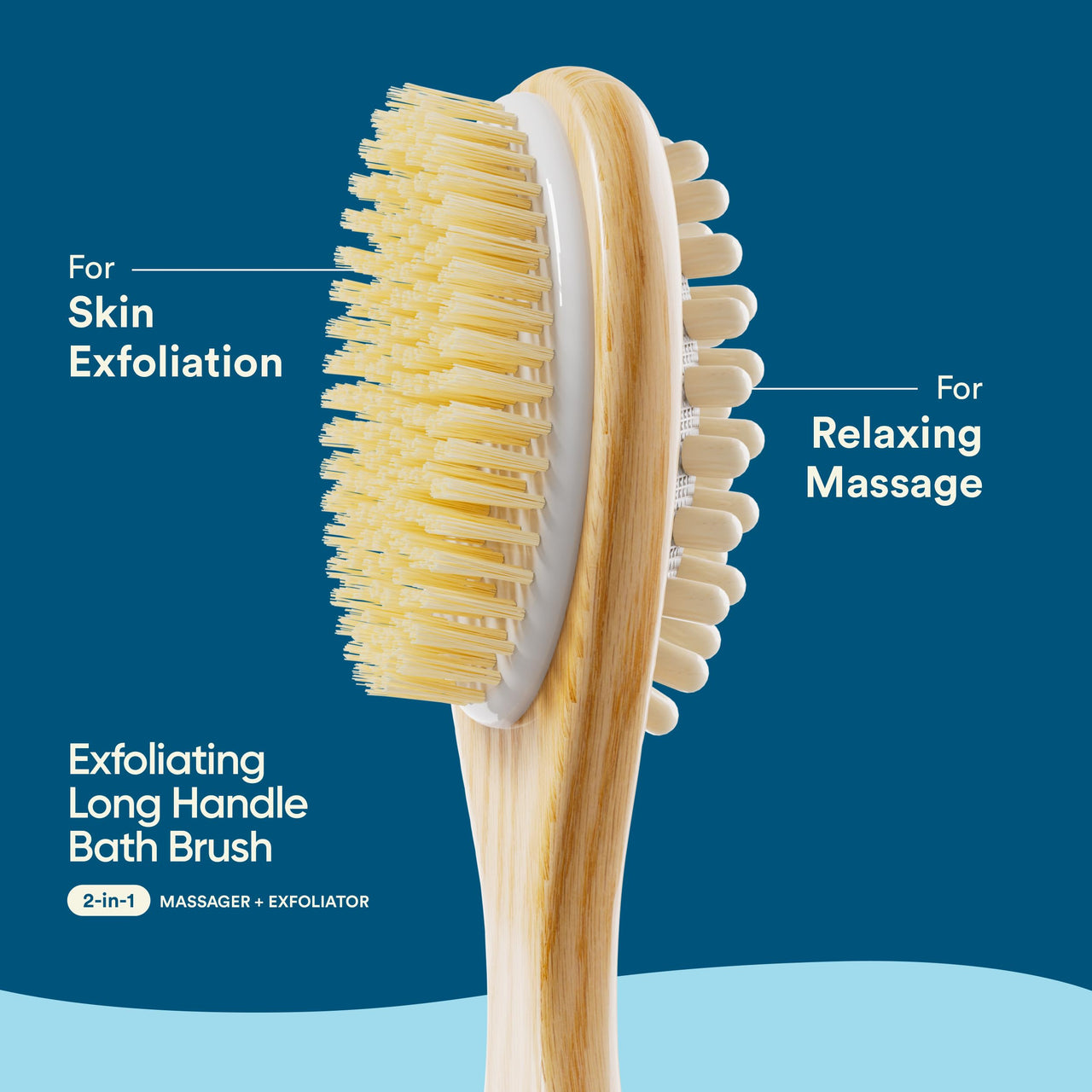 Bloom 2-in-1 Long Handle Body Brush | For Skin Exfoliation and Massage | Reduces Cellulite | Stimulates Blood Circulation & Reduces Dead Skin Cells | Natural, Soft Bristles | (1 unit)