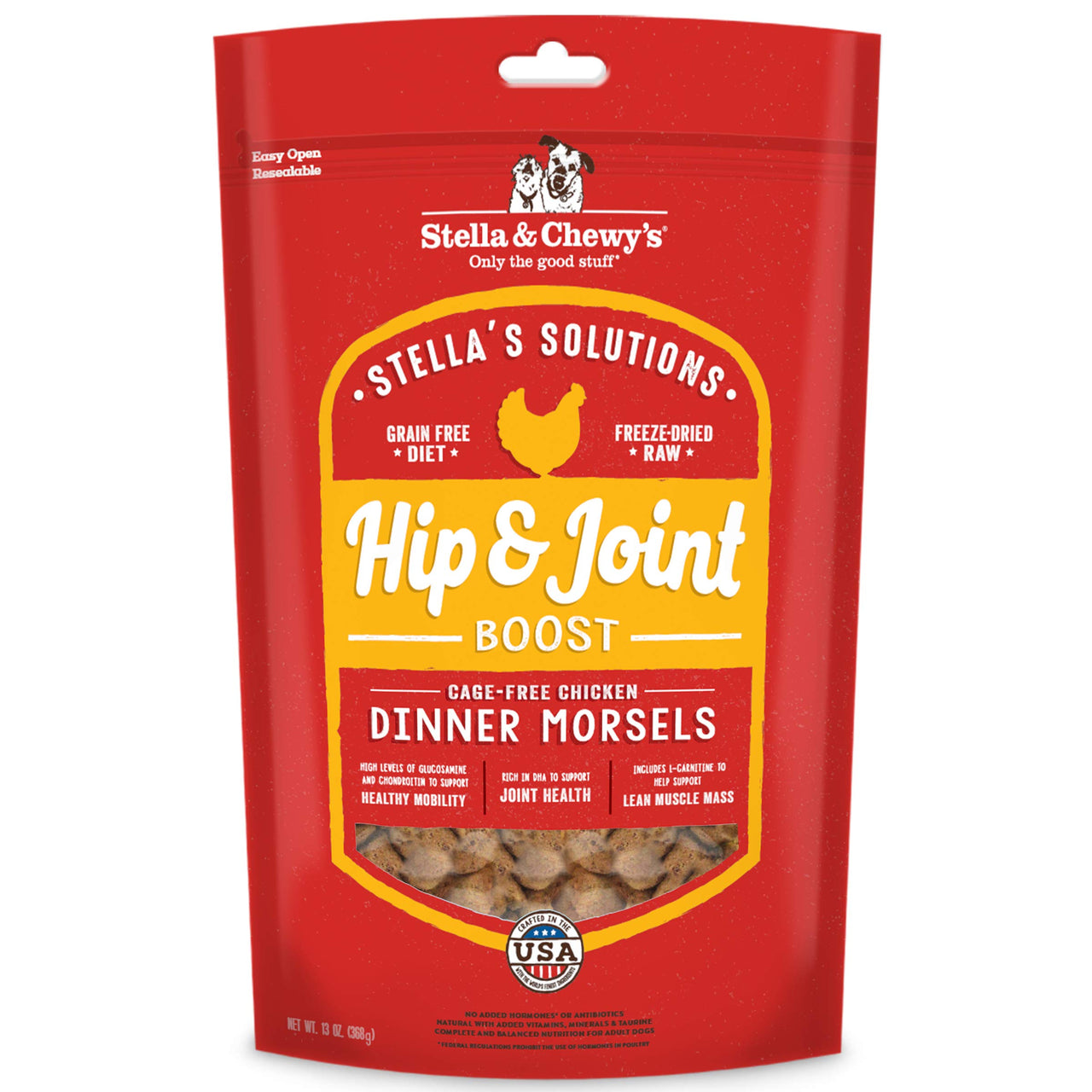 Stella & Chewy's  - Stella's  Solutions Hip & Joint Boost - Cage-Free Chicken Dinner Morsels - Raw, Protein Rich, Grain Free Dog Food - 13 oz Bag  Reduce Joint Pain & Swelling & Strengthen Bones