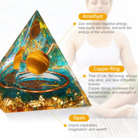 Orgonite Healing Crystal and Stone Orgone Pyramid Gold Sphere Life Tree Blance Chakras Pyramid Meditation Aids Sleep, Health Protection Positive Energy Generator to Attract Wealth Wisdom Yellow Tree