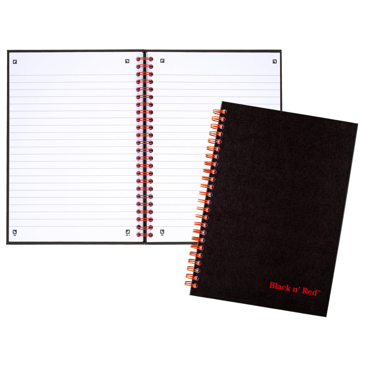 Black n' Red Notebook, Business Journal, 8-1/4" x 5-1/4", 70 Sheets, Ruled, Optik Paper, Scribzee App, Hardcover, Wirebound, Black (L67000) Small (Pack of 1)