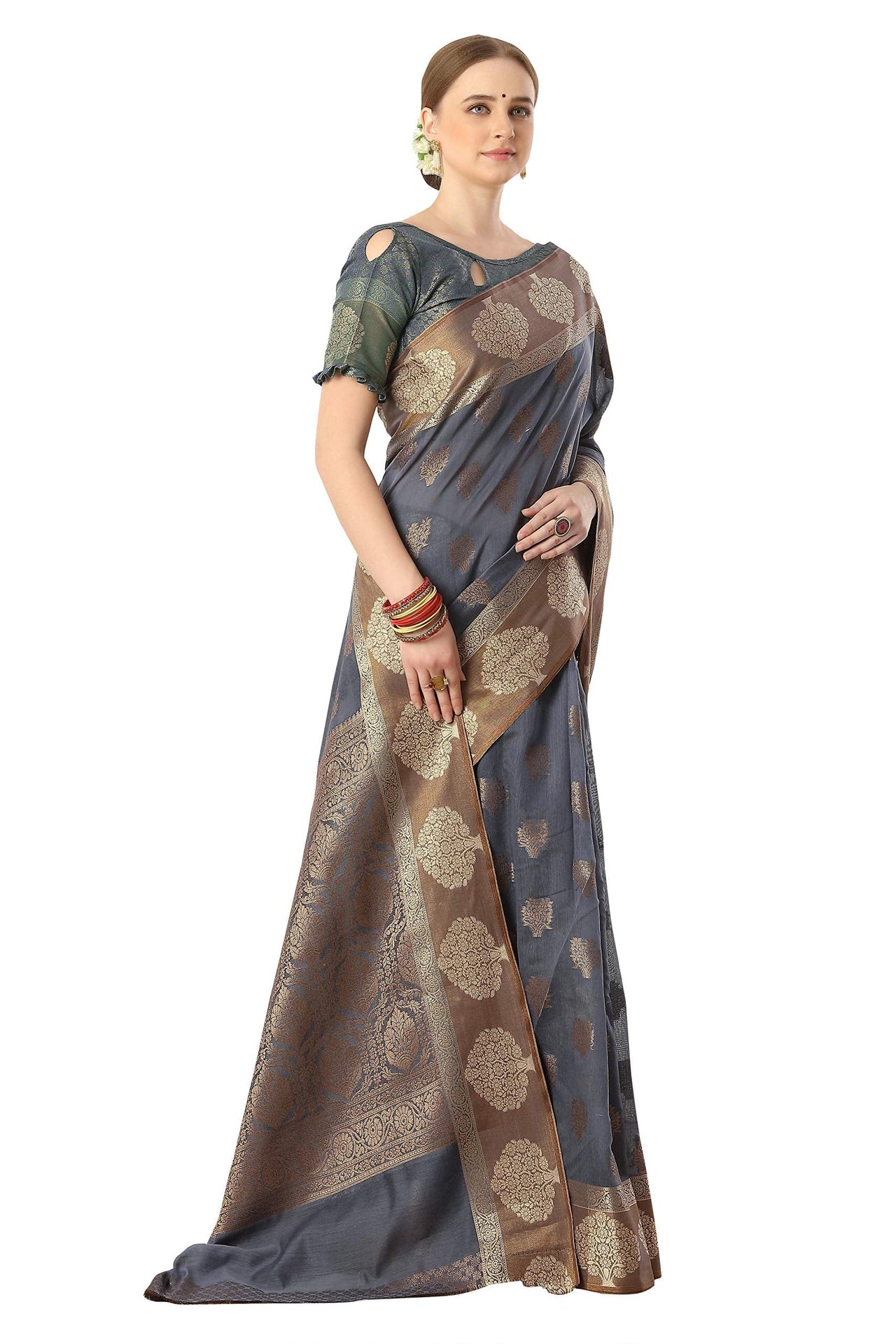 Jaam Silk Fashion Women's  kanjivaram Woven Pattu Silk Blend Saree with Blouse Piece