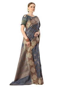 Jaam Silk Fashion Women's  kanjivaram Woven Pattu Silk Blend Saree with Blouse Piece