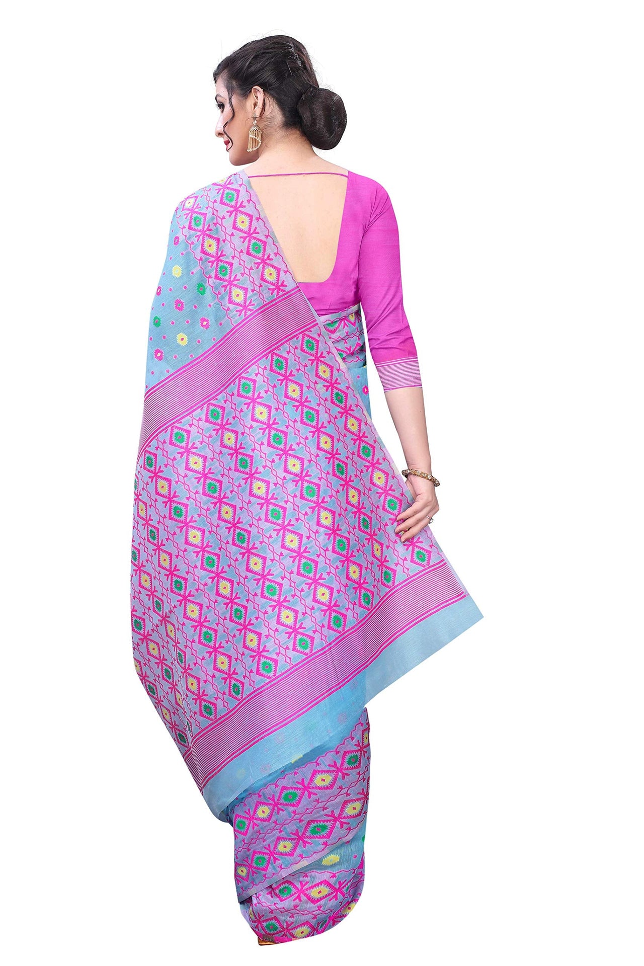 Enthone Women's  Pure Cotton Jamdani Saree With Unstitched Blouse Piece(Blue)