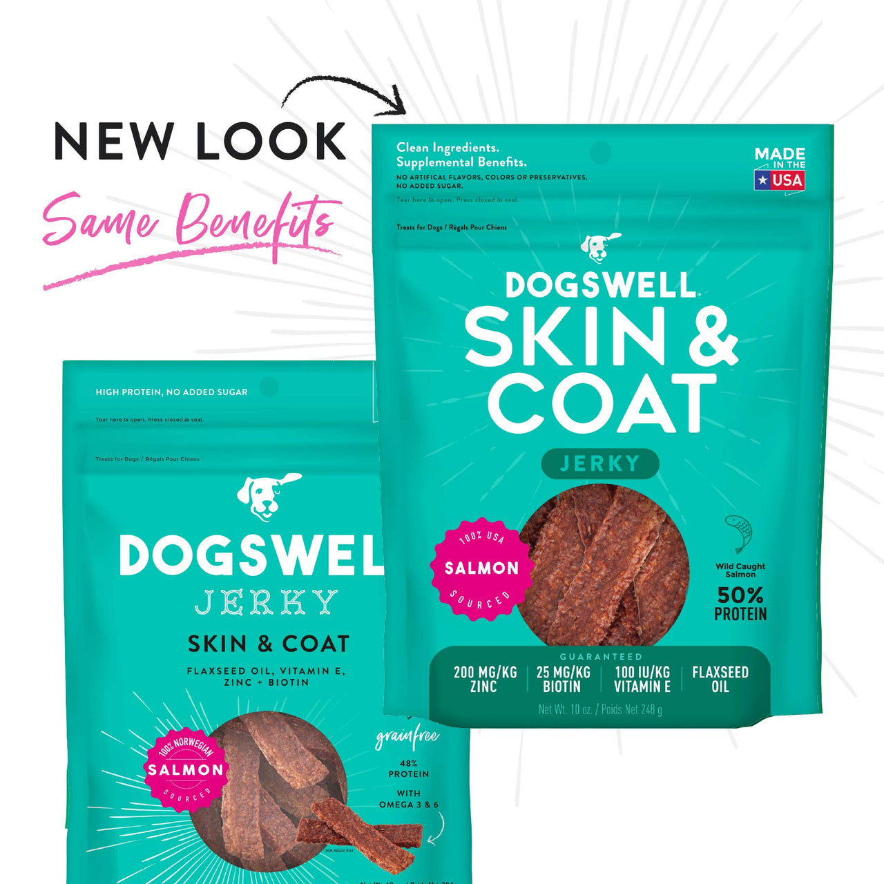 Dogswell Skin and Coat Grain-Free Salmon Jerky for Dogs, 10 Ounces, Model: 842225 10 Ounce (Pack of 1)