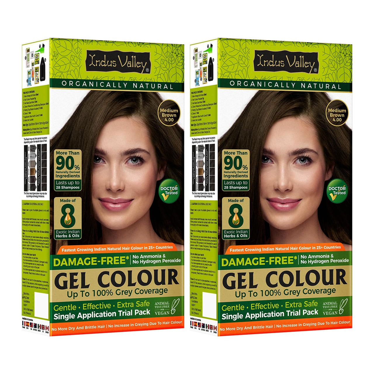 INDUS VALLEY Damage Free Natural Gel Hair Colour for Women | Ammonia & PPD Free Organic Hair Colour with 100% Grey Coverage, Long Lasting Hair Color Trial Pack | Medium Brown (Pack of 2)